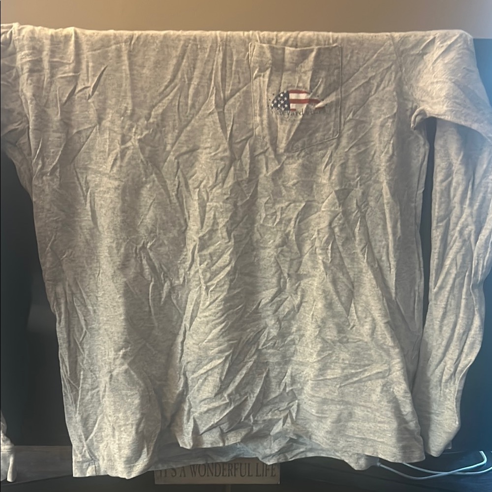 Gray Long Sleeve Shirt with American Flag Patch